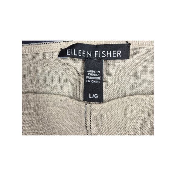 Eileen Fisher 100% Organic Linen Top Beige Black Grid Pattern Sz L Relaxed Fit - Picture 4 of 6